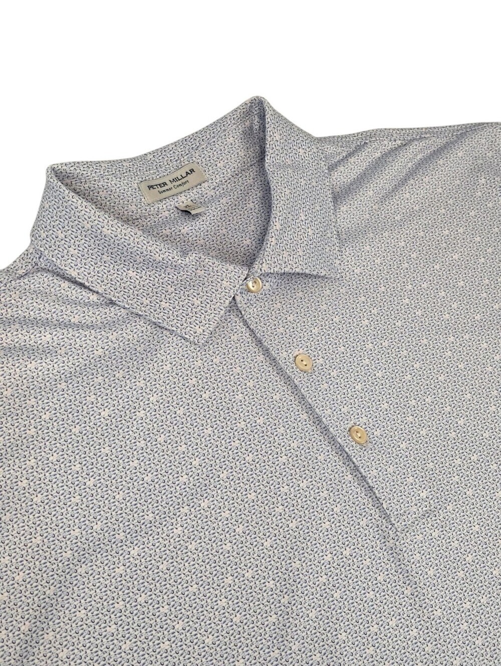 Peter Millar Summer Comfort Golf Polo Shirt XL Willow Brook Logo Blue Car Print